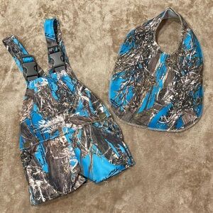 Handmade Blue Camo Overalls With Matching Bib Size 0-3 Months